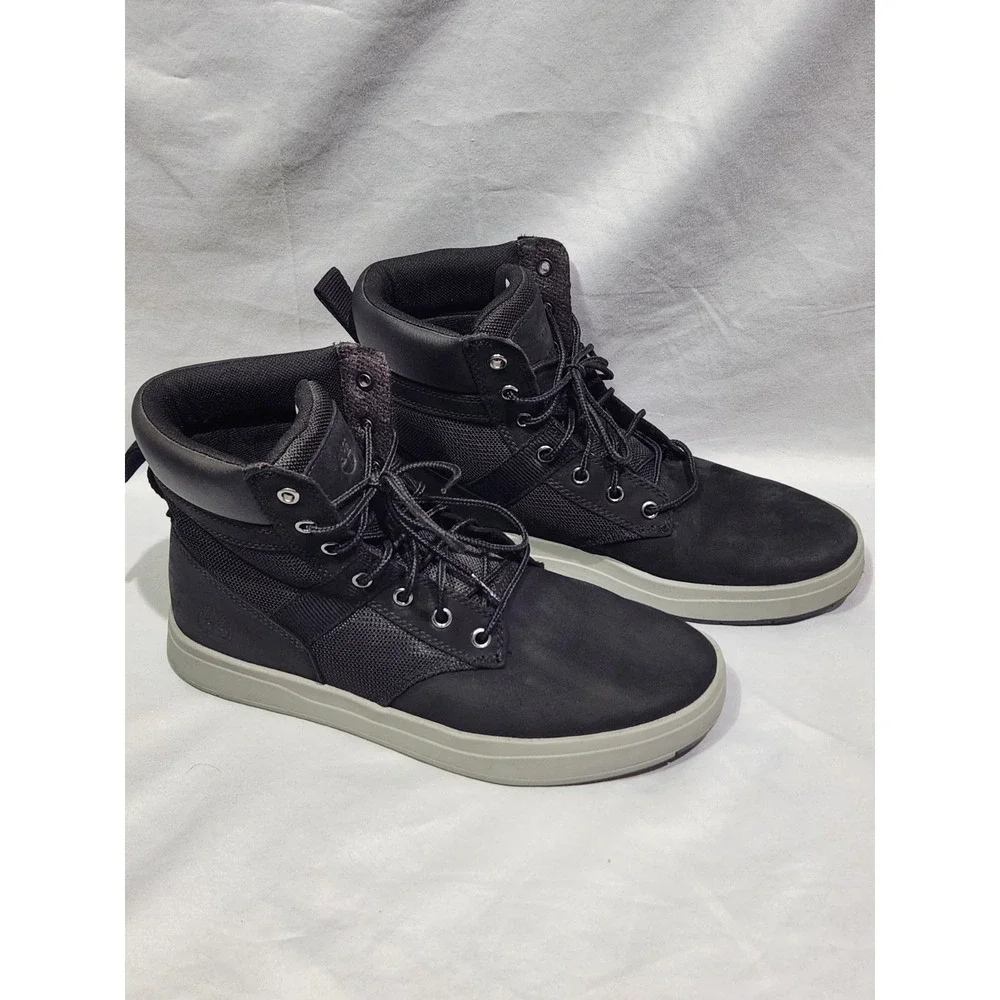 Timberland‎ Black Davis Square Leather Fabric Chukka Sneaker Boots sz 7.5